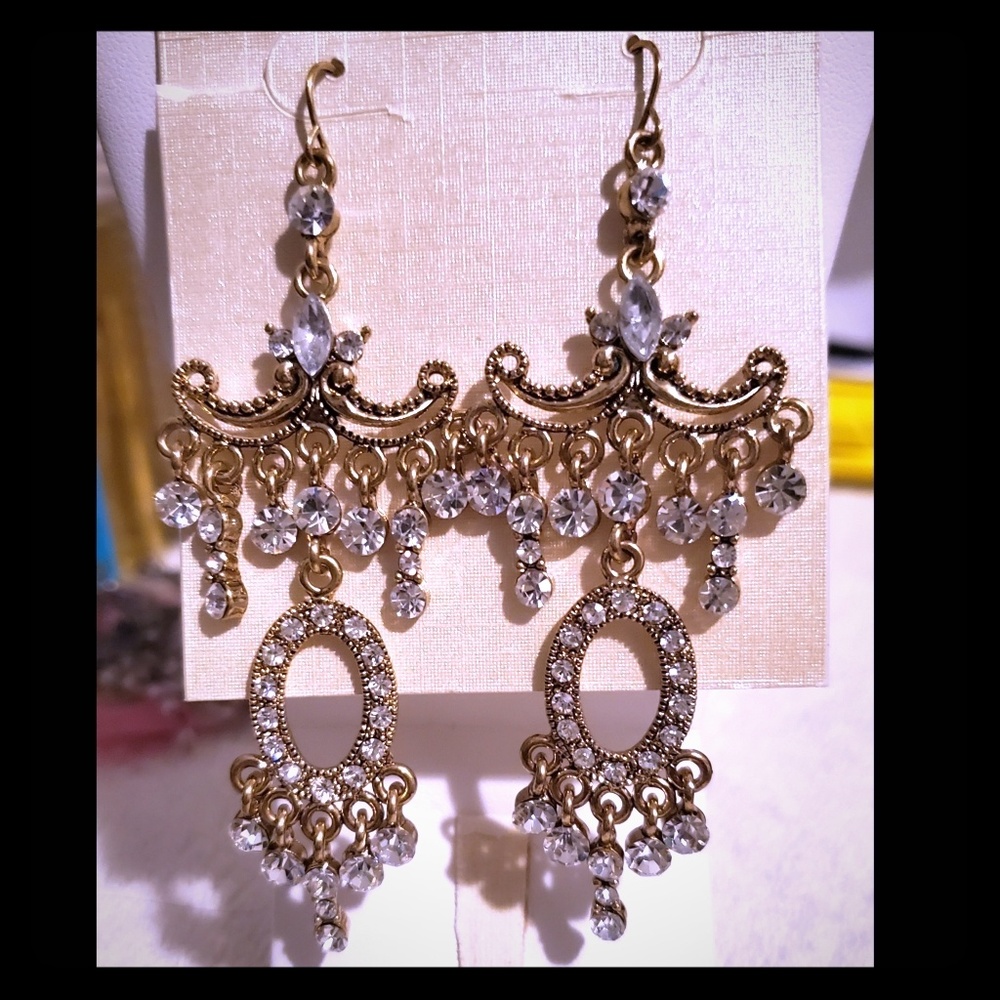 Glimmer Rhodium Goldtone Chandelier Earrings